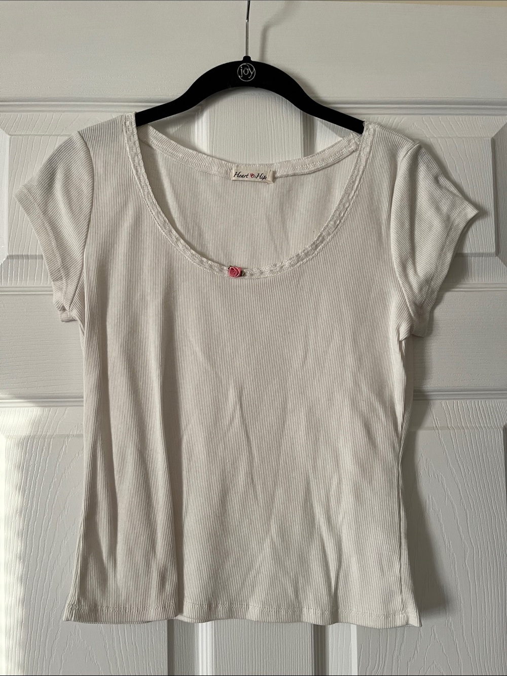 Heart Hips White Ribbed Scoop Neck Top